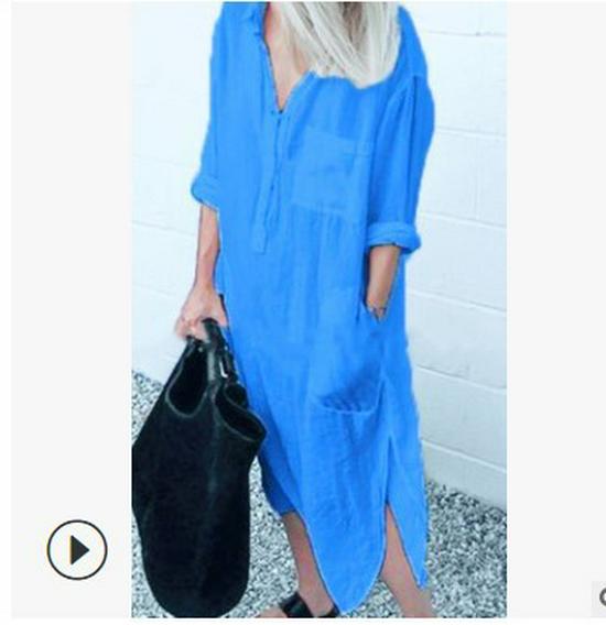 2025 Summer-Autumn Elegant Solid Color Rivet Button Long Shirt Dress