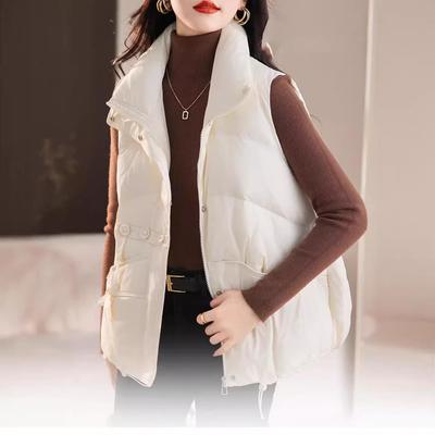Gilet Imbottito Senza Maniche da Donna Leggero Termico Senza Cuciture Collo Alto Piuma d'Anatra Bianca Tutto Abbinabile Chic con Tasche