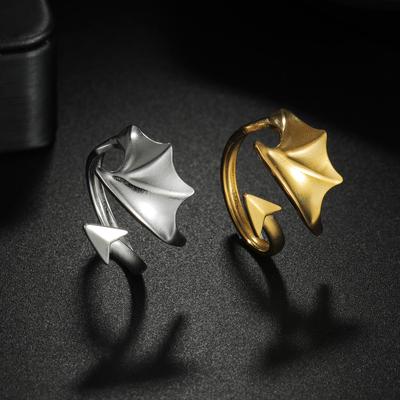 Punk Hip Hop Angel Devil Wings Ring Fashion Open Stainless Steel Couple Ring Electroplating Non-fading Jewelry Gift Wholesale