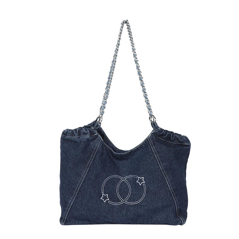 Denim Commuter Tote in Koreaanse Stijl: Retro Grote Capaciteit Okselketting Schoudertas