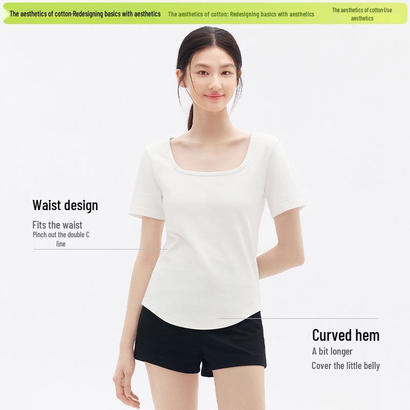 Cotton Aesthetics: Women's Slim Fit Square Neck Short Sleeve Top
