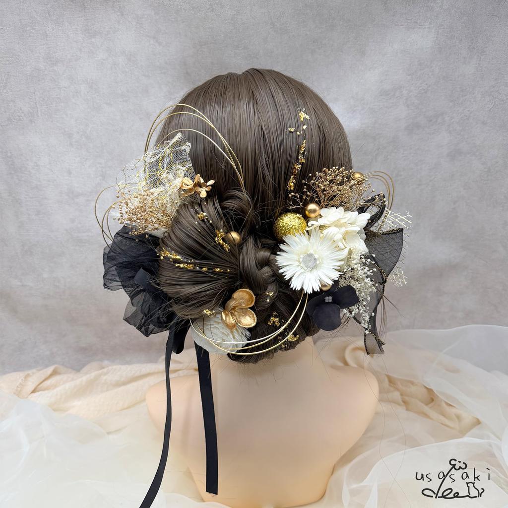 Hair Accessory for Coming-of-Age Ceremony, Pre-wedding Photoshoot, Silver Daisy, Sola Flower, Hydrangea, Ribbon, Mizuhiki (decorative Cord), Berries,