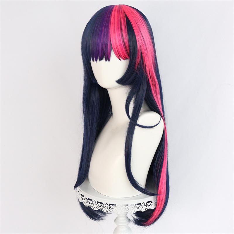 Synthetic Twilight Sparkle Wigs for Women Dark Blue Purple Long Straight Hair Wig with Bangs Pony Cosplay Costume Little Horse