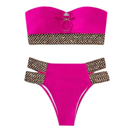2 Teile/satz Ring Verbindung Off Schulter Bikini Bh Hohe Set Bandeau Taille Slips Bademode Beachwear