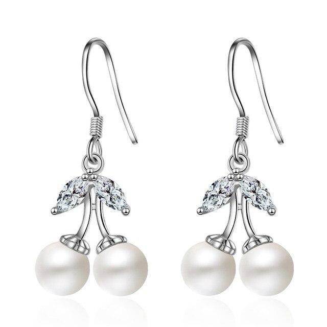 

Ювелирные изделия из настоящего стерлингового серебра 925 пробы, серьги-подвески с вишневым красным жемчугом и фианитом белый