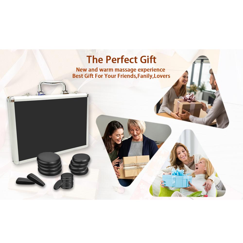 18 Pc Basalt Hot Stones Massage Set with Heater Portable Home Spa Kit for Relaxation and Muscle Relief Natural Volcanic Stones