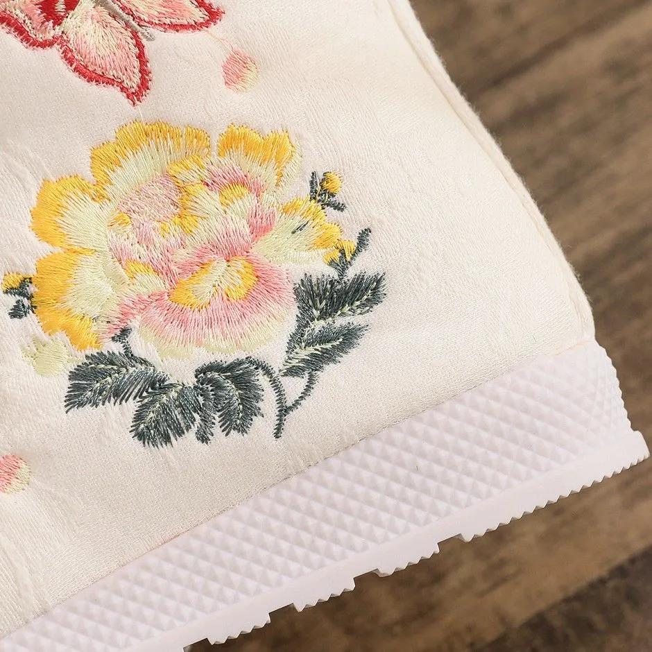 Dame Vinterstøvletter med Fuskepelsfôr Utendørs Sklisikre Ankelstøvletter med Broderi Glidelås Casual Korte Ankelstøvletter med Plysjfôr for Damer