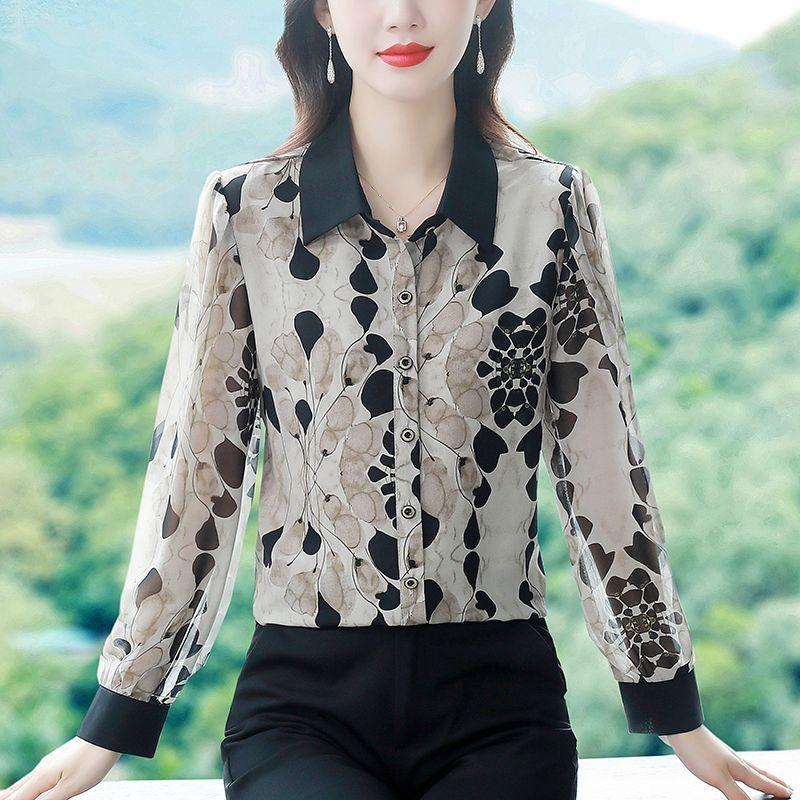 Dreiviertelarm Bedrucktes Chiffon-Hemd für Damen Sommer Neuer Stil Mittellanges Hemd für Damen mit altersminderndem Stil und Stil