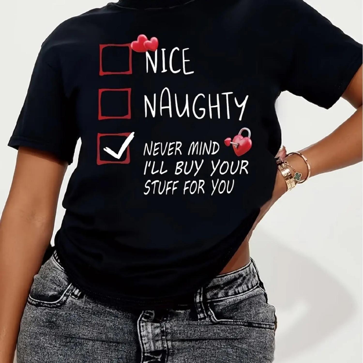 

1pc Women S Casual Round Neck T-Shirt with NaughtPrint - Knit Short Sleeve Tee for All Seasons XXXXXL різнокольоровий