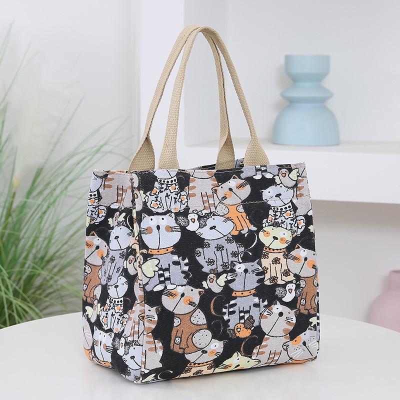 

Cartoon Canvas Picnic Bento Bag чорний