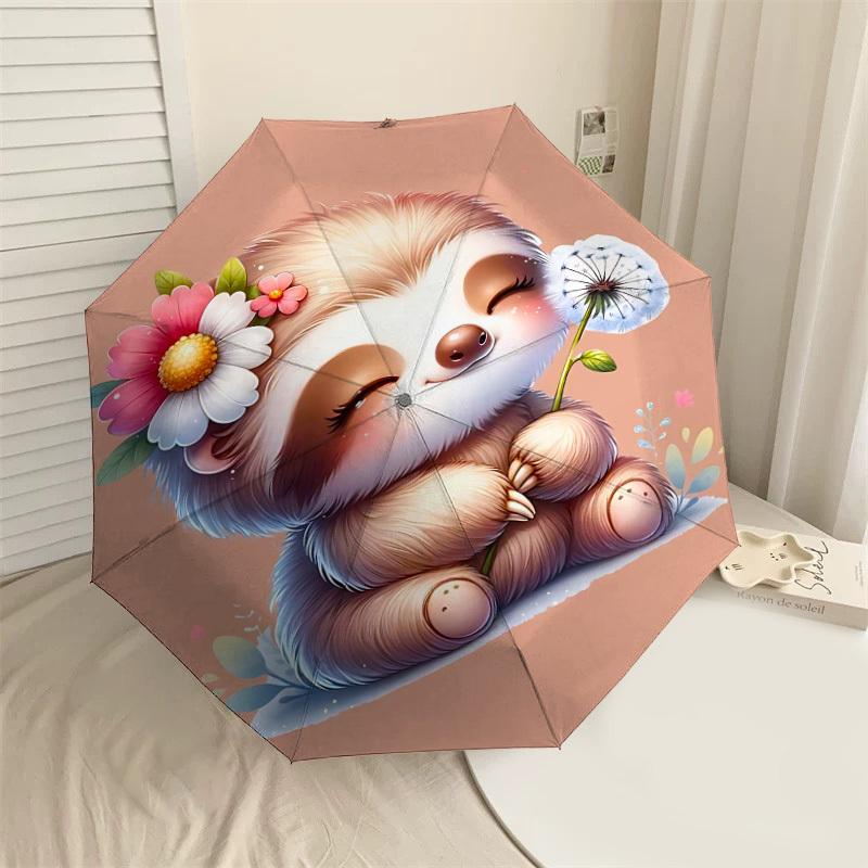 1pc Sloth Flowers Automatic Open/Close Umbrella Compact Folding Umbrella with 8-Rib Shaft for Women/Men, Elegant Birthday1283S