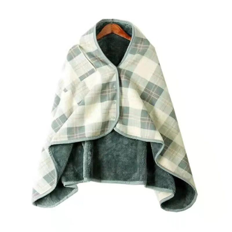 Shawl Cloak Blanket Autumn and Winter Thickening Heating Thermal Office Nap Blanket Air Conditioning Blanket Flannel Buckle Cover Blanket