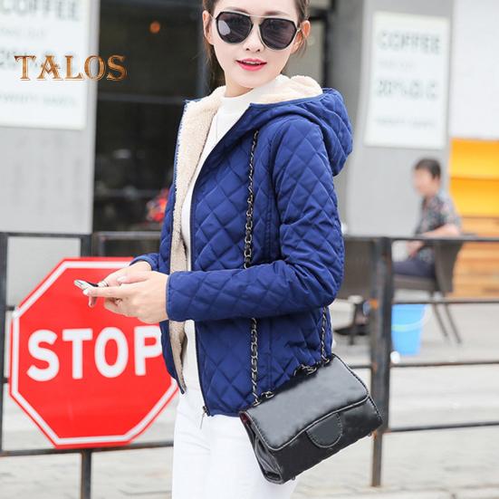 Winter Women Jacket Hooded Zip-up Long Sleeves Thick Plush Lined Solid Color Cardigan Keep Warm Commuting School Coat
