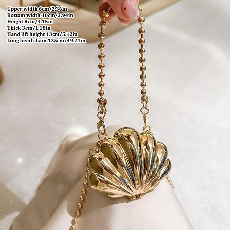 

Металлическая сумка в виде ракушки для губ, мини-сумка для помады, жемчужная цепочка, сумка через плечо, сумка на плечо, поясная сумка, женская сумка для макияжа, ювелирных изделий