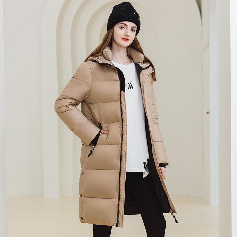 Women Autumn Winter Soild Color Thicken Outwear Cotton Padded Hooded Warm Long Jacket Coat