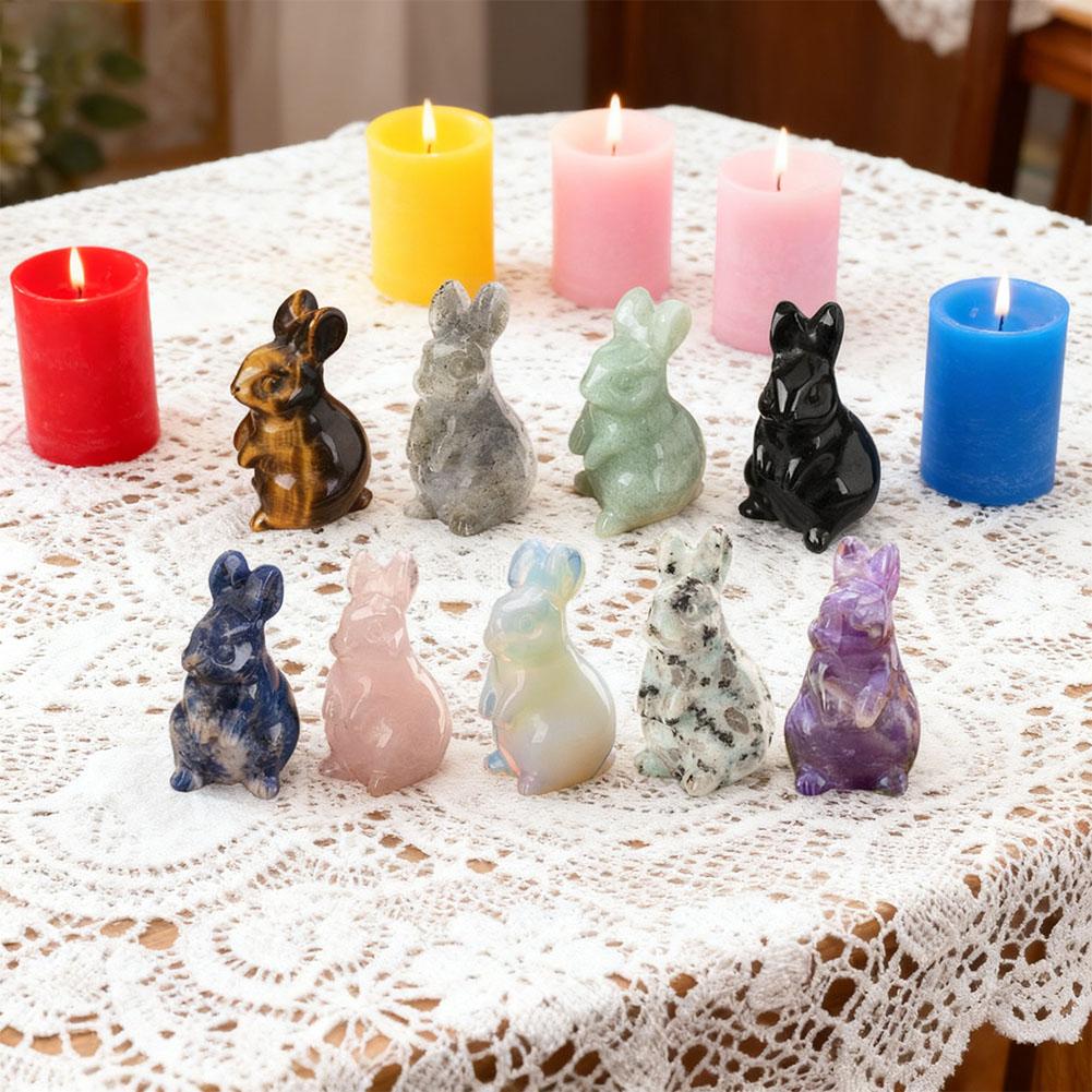 Natural Stone Carved Bunny Figurine Healing Crystal Amethyst Energy Quartz Animal Statue Chakra Carved Bunny Animal Figurine