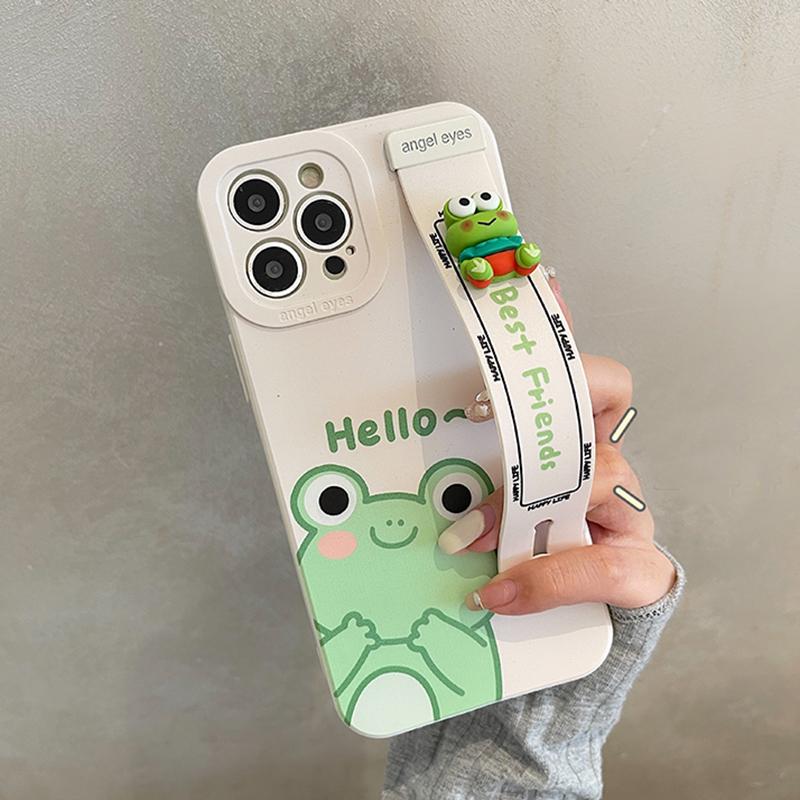 Roztomilý 3d náramek Frog pouzdro na telefon pro Iphone 14 Pro Max 13 12 11 Kryt stojanu Kreslený měkký Tpu Ochrana fotoaparátu Funda