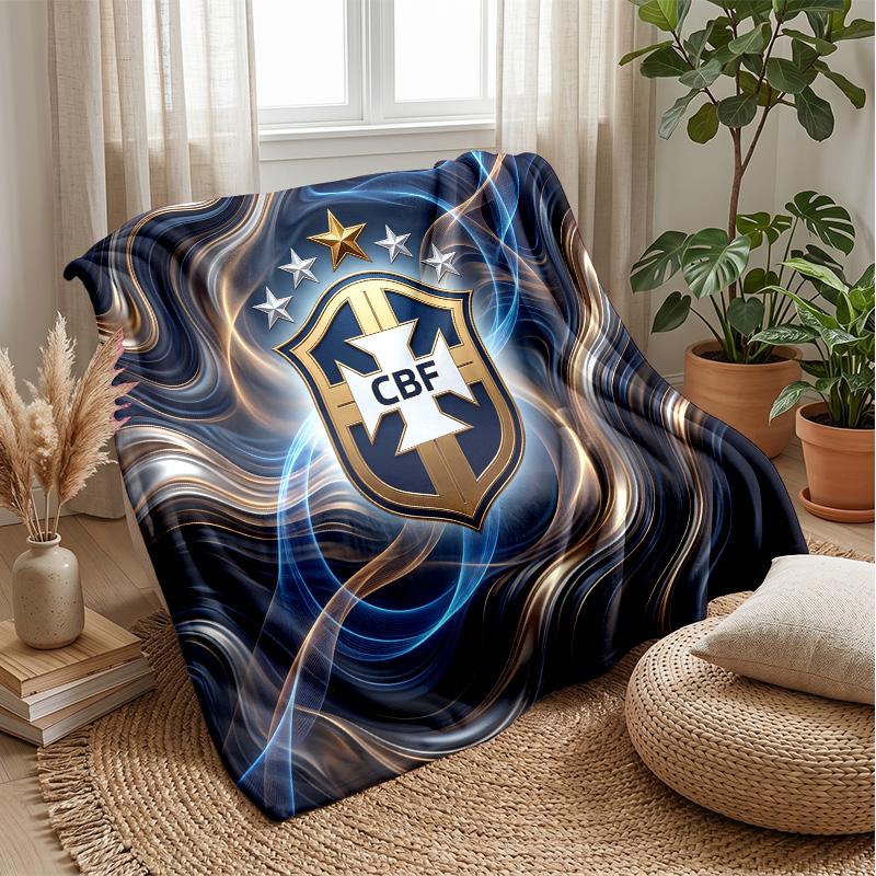 Brazil Football Printed Flannel Blanket Skin Friendly Warm Decorative Throw for Indoor Couch Bed Daily Use