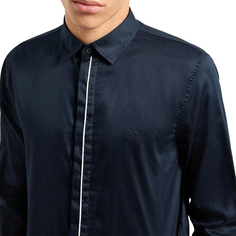 Armani Exchange Logo Embroidered Long Sleeve Shirt Men Shirts Navy-Blue 6DZC27-ZNZRZ-1510