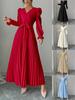 European 2026 Elegant Solid Color Pleated Banquet Dress