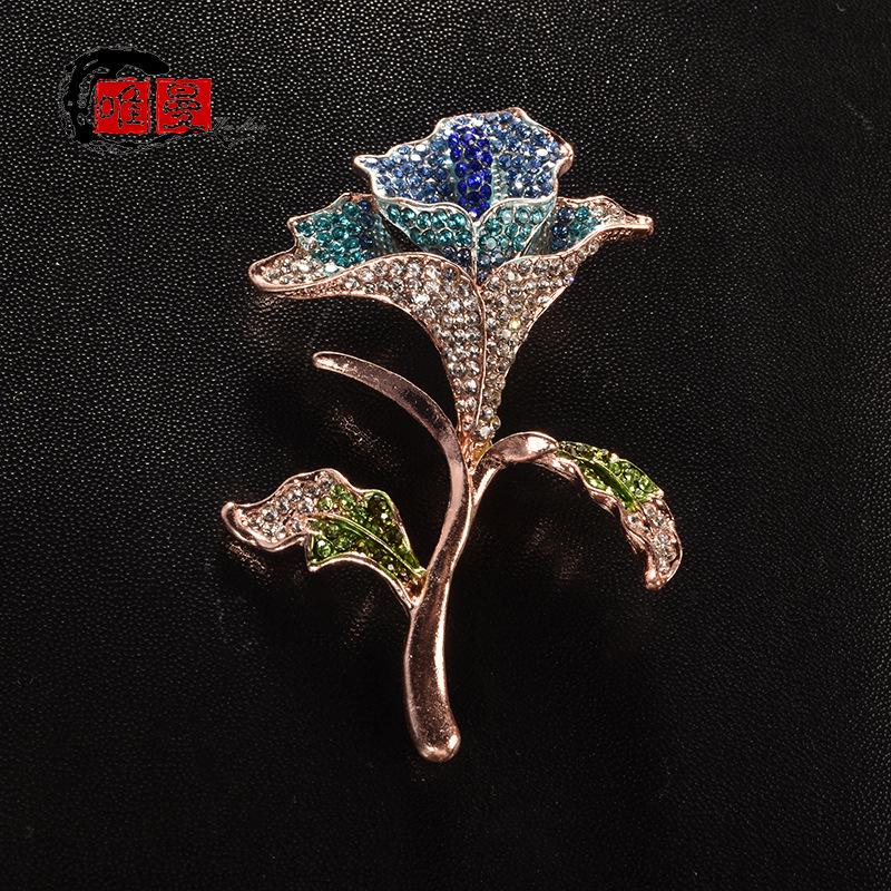 Elegant Rhinestone Rose Brooch - Floral Accessory for Sweaters, Suits, Dresses