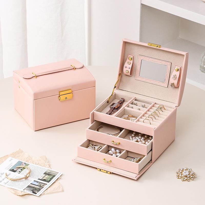 Large Capacity PU Leather Jewelry Box with Drawers for Rings and Earrings