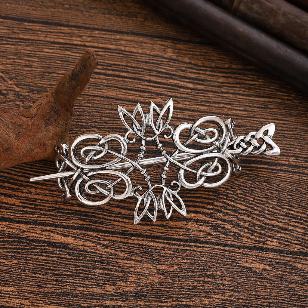 1pc Retro Metal Flower Leaf Wrapped Hairpin Niche Celtic Pattern Hairpin Medieval Style Retro Party Personalized Headwear