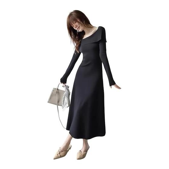 [AasDawn] Knit Dress, Autumn/Winter, Women s, Long Length, Off-Shoulder Dress, Show-Shoulder, Summer Dress, Tight Dress, Beautiful, Slimming,