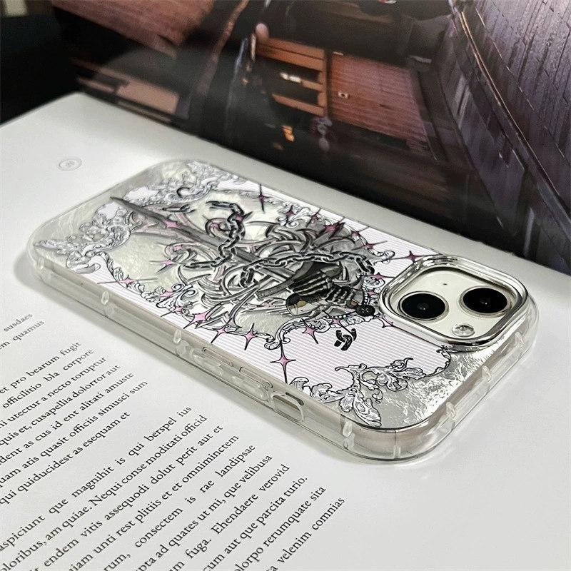 Retro Riddarsvärd Mönster Telefonfodral för iPhone 16/15/14/13/12 Pro Max Plus & 11 - Tennfolietextur Aurora Vintage Mjuk Skal Skydd