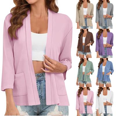 Cardigan Feminino da Moda de Cor Sólida com Manga 7/8