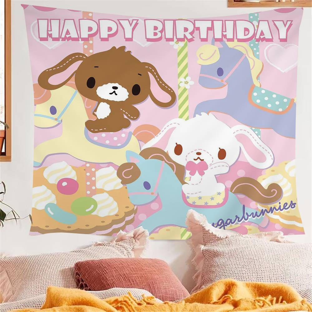 Sugar Bunnies Dreamland Carousel Anime Tapestry Hippie Flower Wall Carpets Dorm Decor Wall Hanging Home Decor