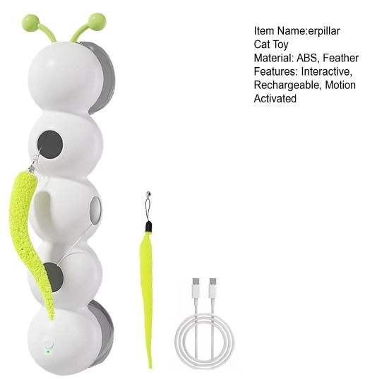 Yousheng Interactive Caterpillar Cat Toy Rechargeable Motion Activated Whack-a-Mole Toy with Suction Cup Automatic Fluffy Cat Teaser with 2 Tails