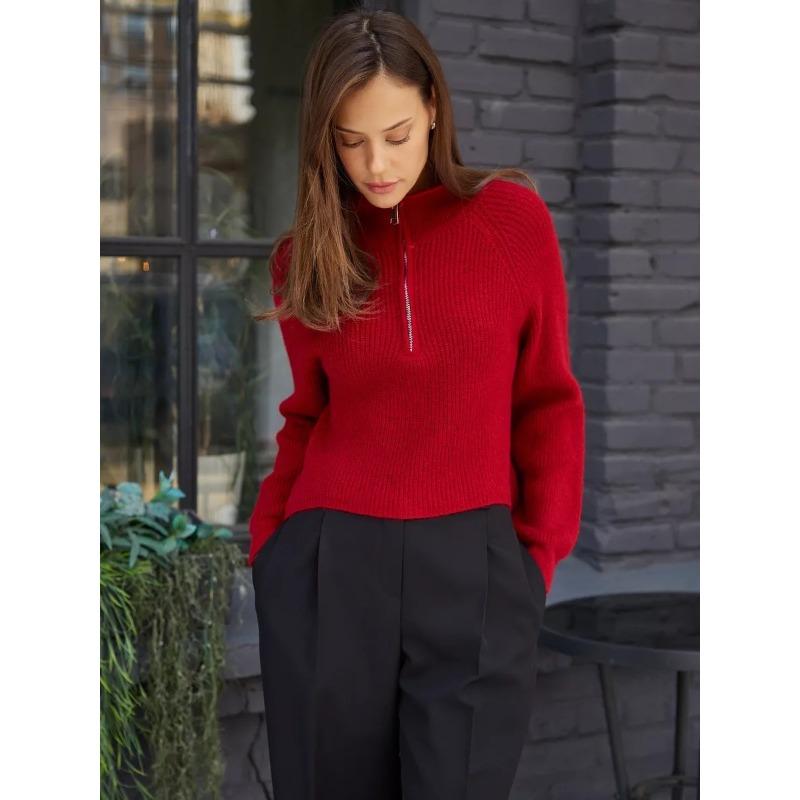 Элегантная женская полувысокая горловина ленивый ветер свитер куртка женская ранняя осень весна осень дизайн чувство вязаные топы снаружи удобные и универсальные one size красный