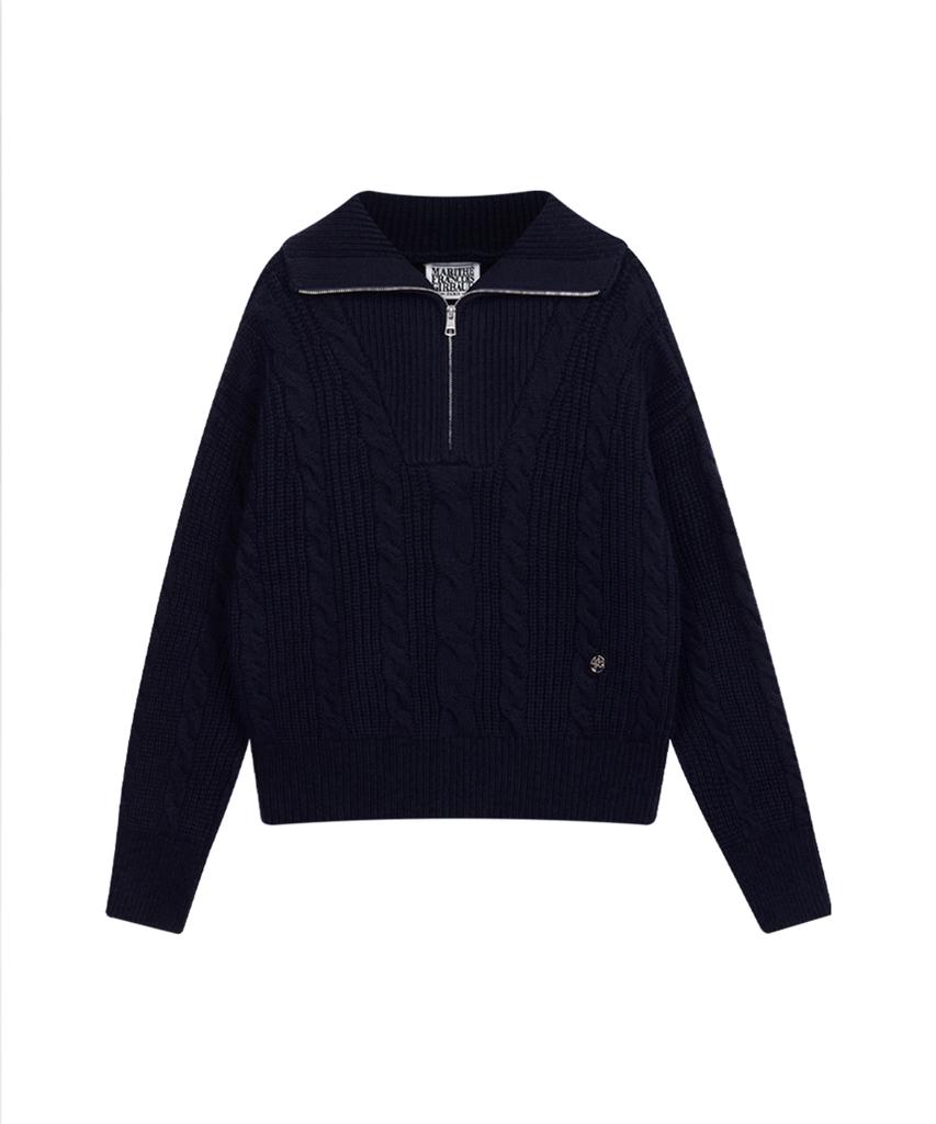Malittepeulangsowajeobeo W Cable Half Zipup Pullover Knit Navy