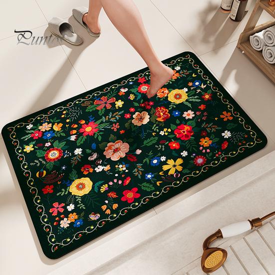 Rohož Koupelnová Podložka Rychloabsorpční Květinový potisk Rychleschnoucí Rozsivek Bahno Protiskluzový Spodní vstupní Koberec Víceúčelový Koberec do vany Sprchový dřez Kuchyňský koberec