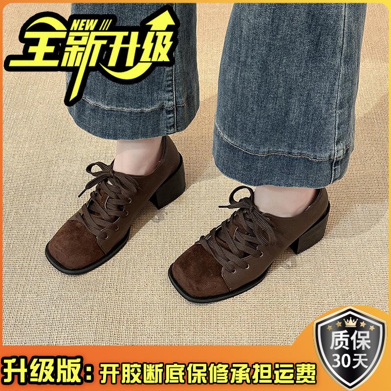 

Ретро туфли на шнуровке на толстом каблуке, сезонный дизайн, модный темперамент, женские туфли Мэри Джейн на высоком каблуке 36