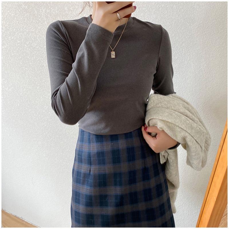 

De Velvet Undercoat Women Осень и зима Новая облегающая футболка Foreign Air Brushed с длинными рукавами Внутри The Top Tide 2XL