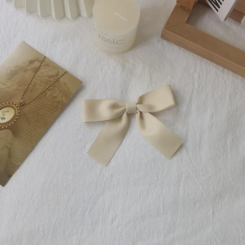 Beige Satin Ribbon Hair Set: French Bow, Japanese Sweet Style Hair Rope, Double Ponytail Clip, Bangs Accessory
