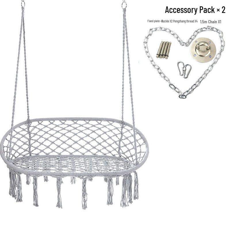 Nordic Indoor Outdoor Double Hanging Chair Swing with Tassel Cradle - Cotton and Linen Hammock for Homestay or Balcony.