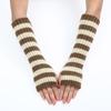 Teenagers Winter Half Finger Mitten Stripe Pattern Knit Keep Warm Lengthen Wrist