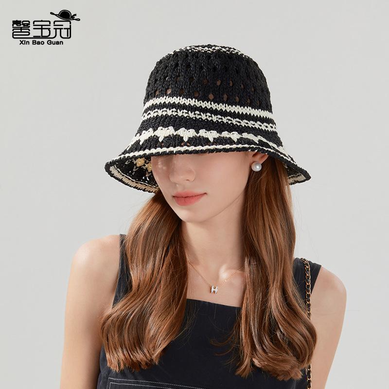 Summer hand-woven hollow straw hat sunscreen bucket hat casual versatile sunshade basin hat fashion bucket hat