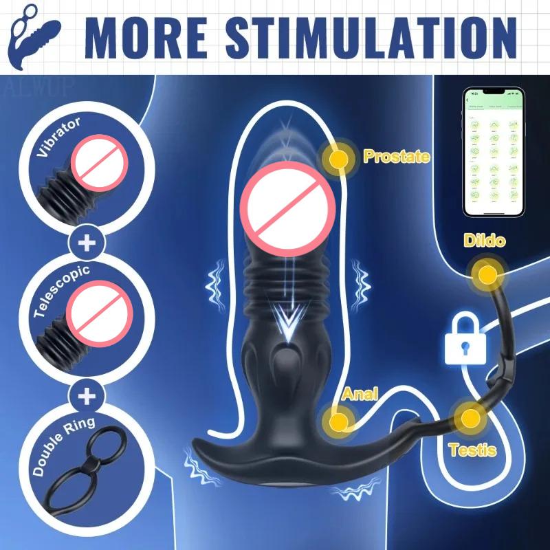 Neue APP-Steuerung Männlicher Stoßender Prostata-Massagegerät Vibrator Männer Gay Masturbation Analer Stöpsel Teleskopischer Butt Plug Weibliches Erwachsenen-Sexspielzeug Teleskopischer Dildo