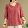 Chinese Style Cotton and Linen Short-sleeved T-shirt Women's Summer Half-sleeved Mid-sleeved National Style Top