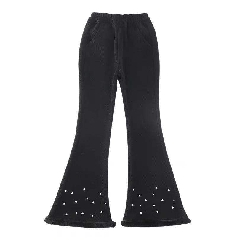 Girls' Micro-Flared Black Pants - Stylish & Warm for Autumn/Winter 2025