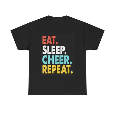 Eat Sleep Cheer Repeat Grafik T-Shirt Herren Damen T-Shirts Oberteil Cheerleading Unisex Schwerer Baumwoll-T-Shirt