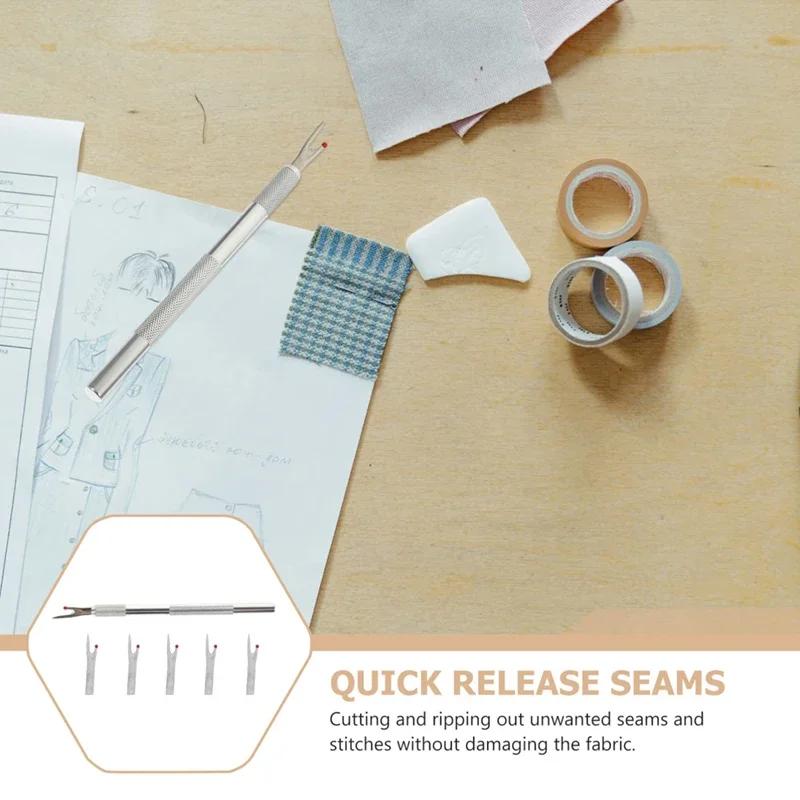 1Pcs Thread Cutter with 5Pcs Replacement Blade Aluminum Alloy Handle Stitch Unpicker Embroidery Thread Remover DIY Sewing Tools