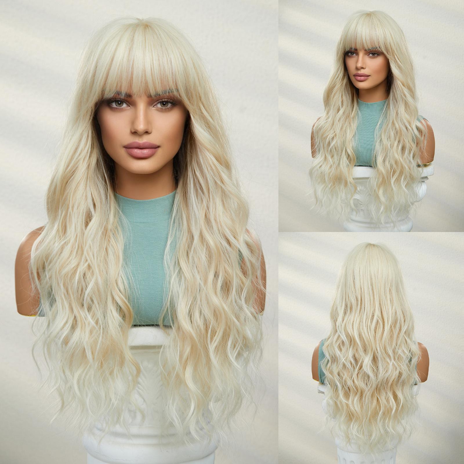 

Блондинка-единорог, длинный синтетический омбре, коричневый блондин, парик, волнистые парики с челкой, парики для косплея для женщин, вечерние, термостойкое волокно