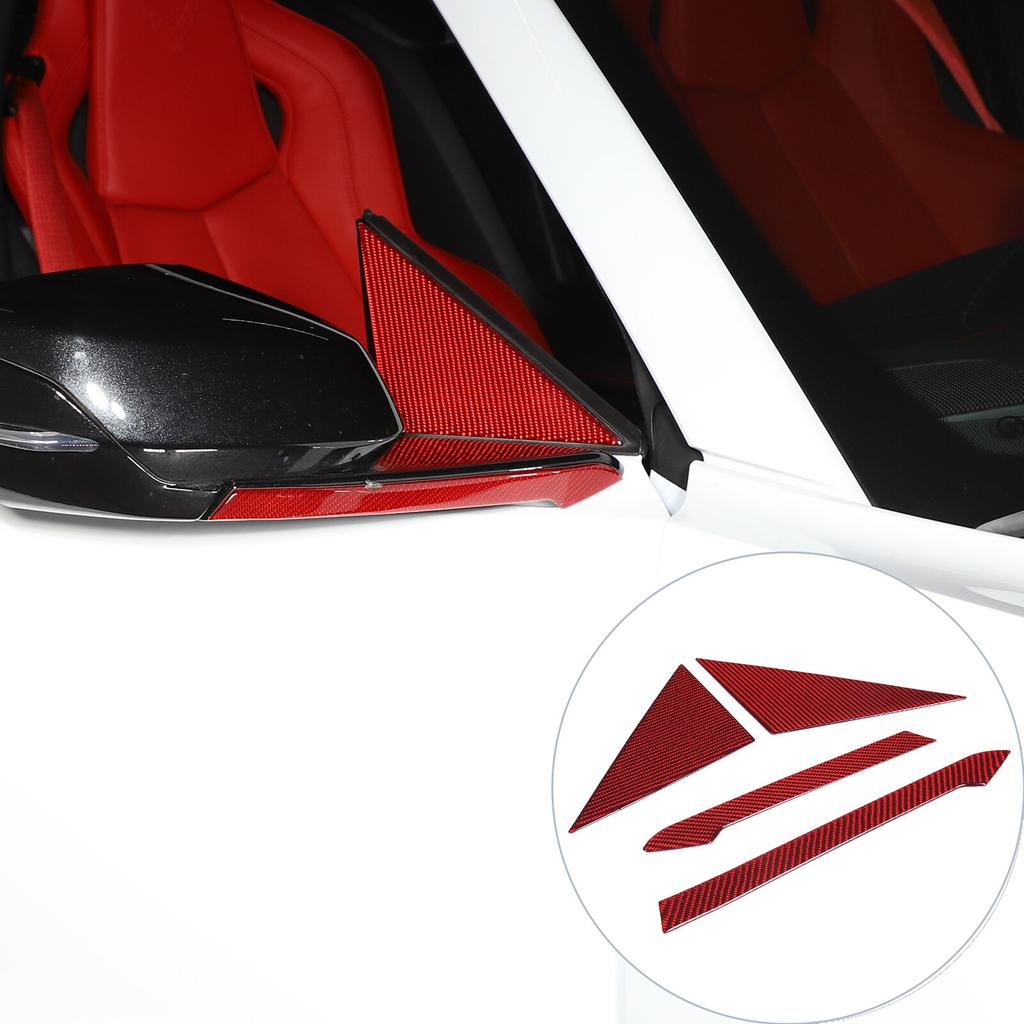 Red Carbon Fiber Rear view mirror base Panel Trim Cover For Corvette C8 -25