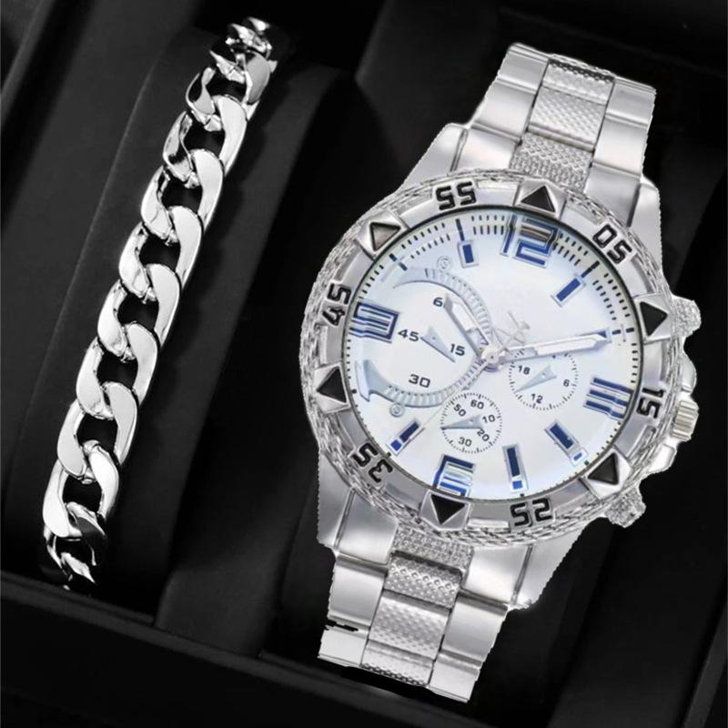 Men'S Fashion Large Dial Watch Steel Strap Quartz Watch Men'S Watch