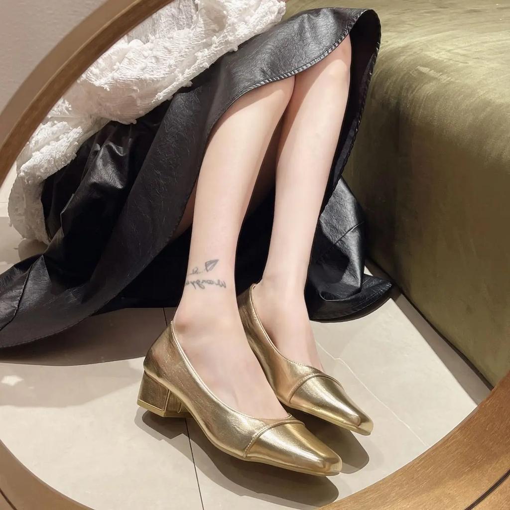 Fashion Square Toe Ladies Pumps Chunky Heels Block Heel with Bow Women's Shoes Medium Young Summer 2025 Trend Y2k Discount Vacation 39